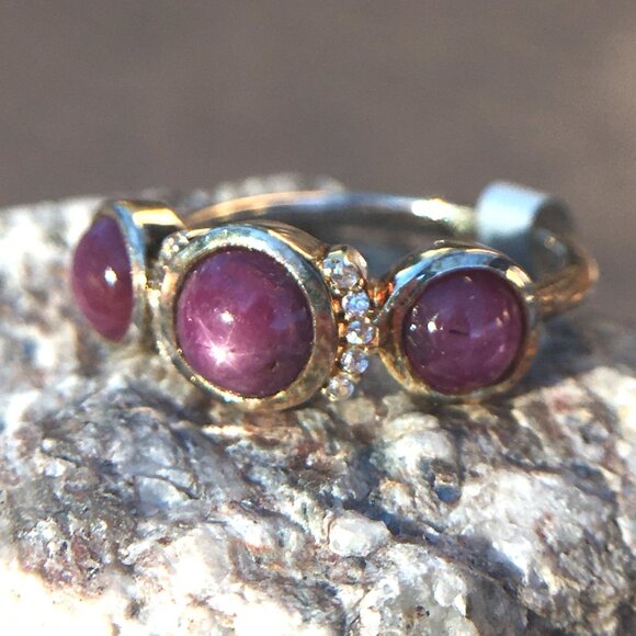 Natural Star Ruby .925 Ring Genuine Gems Sterling Silver Trilogy - Picture 8 of 9